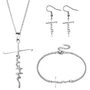 4pcs/set Stainless Steel Neckless & Bracelet & Earring